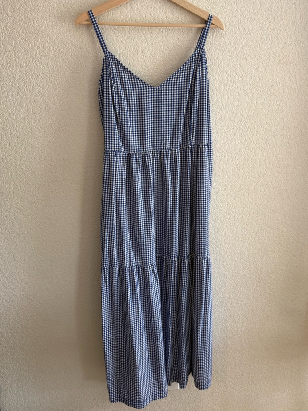 Old Navy Blue Gingham Tiered Maxi Dress - Spaghetti Straps